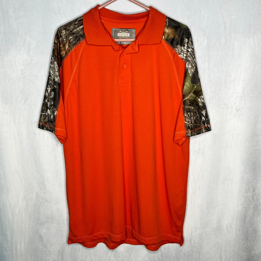 Guide Gear Shirt Orange Camo Polo L